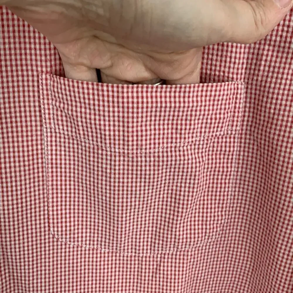 J Crew Red Gingham Button Down Shirt Classic Preppy Men Large Slim